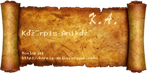 Kárpis Anikó névjegykártya